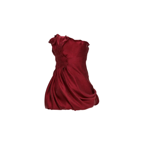 Magda Butrym Asymmetric pleated silk bubble mini dress in red