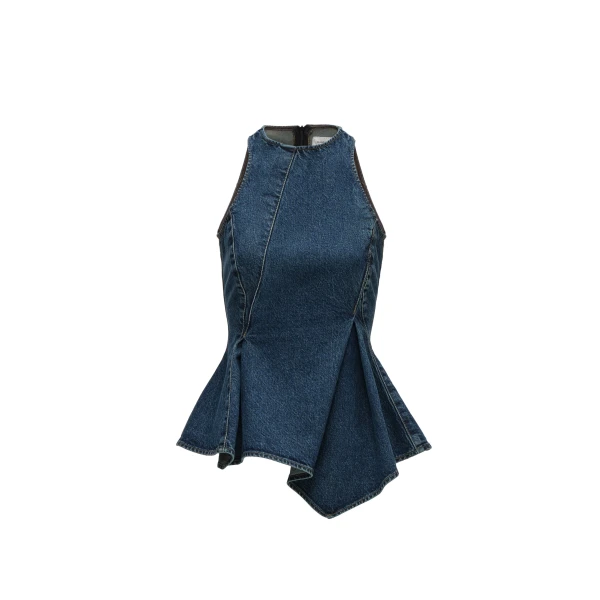Asymmetric sleeveless denim top in blue