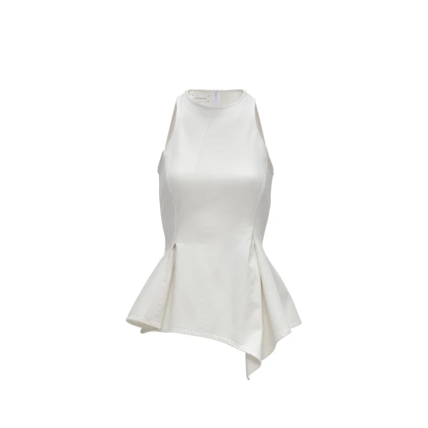 Asymmetric sleeveless denim top in cream