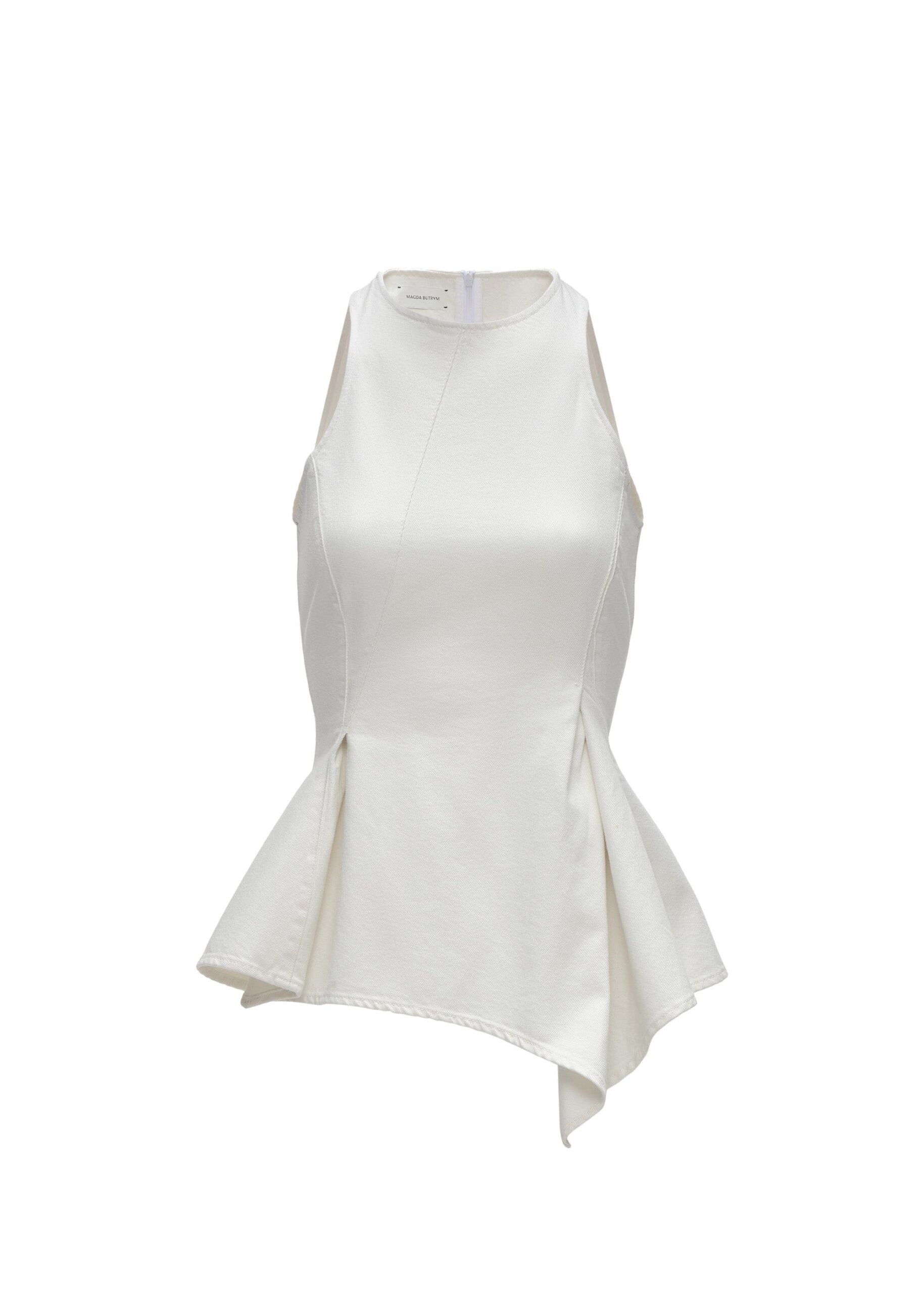 Magda Butrym Asymmetric sleeveless denim top in cream | Tops at Luxury Shoes Magda Butrym Asymmetric sleeveless denim top in cream