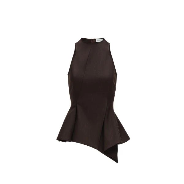 Asymmetric sleeveless top in brown