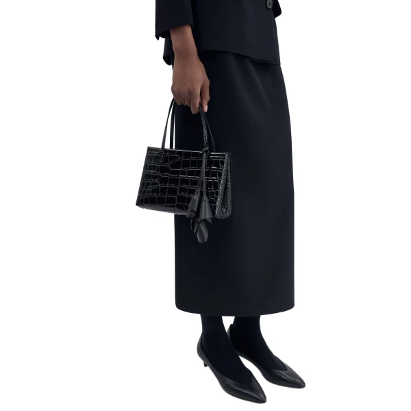Barbara bag in croco-embossed dark brown leather - Image 5