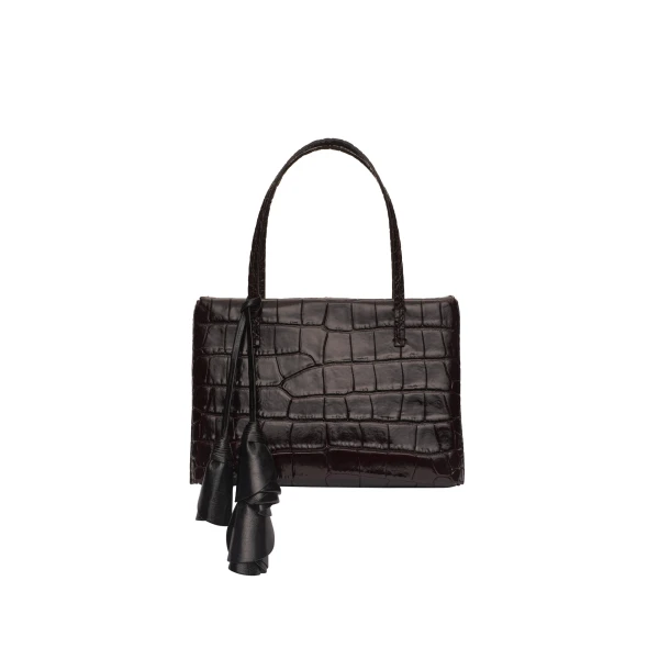 Barbara bag in croco-embossed dark brown leather