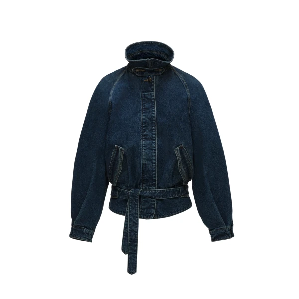 Belted denim jacket in blue