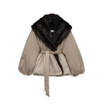 Magda Butrym Belted faux fur collar jacket in beige