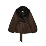 Magda Butrym Belted faux fur collar jacket in brown