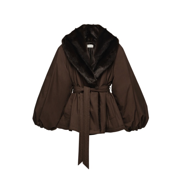 Magda Butrym Belted faux fur collar jacket in brown