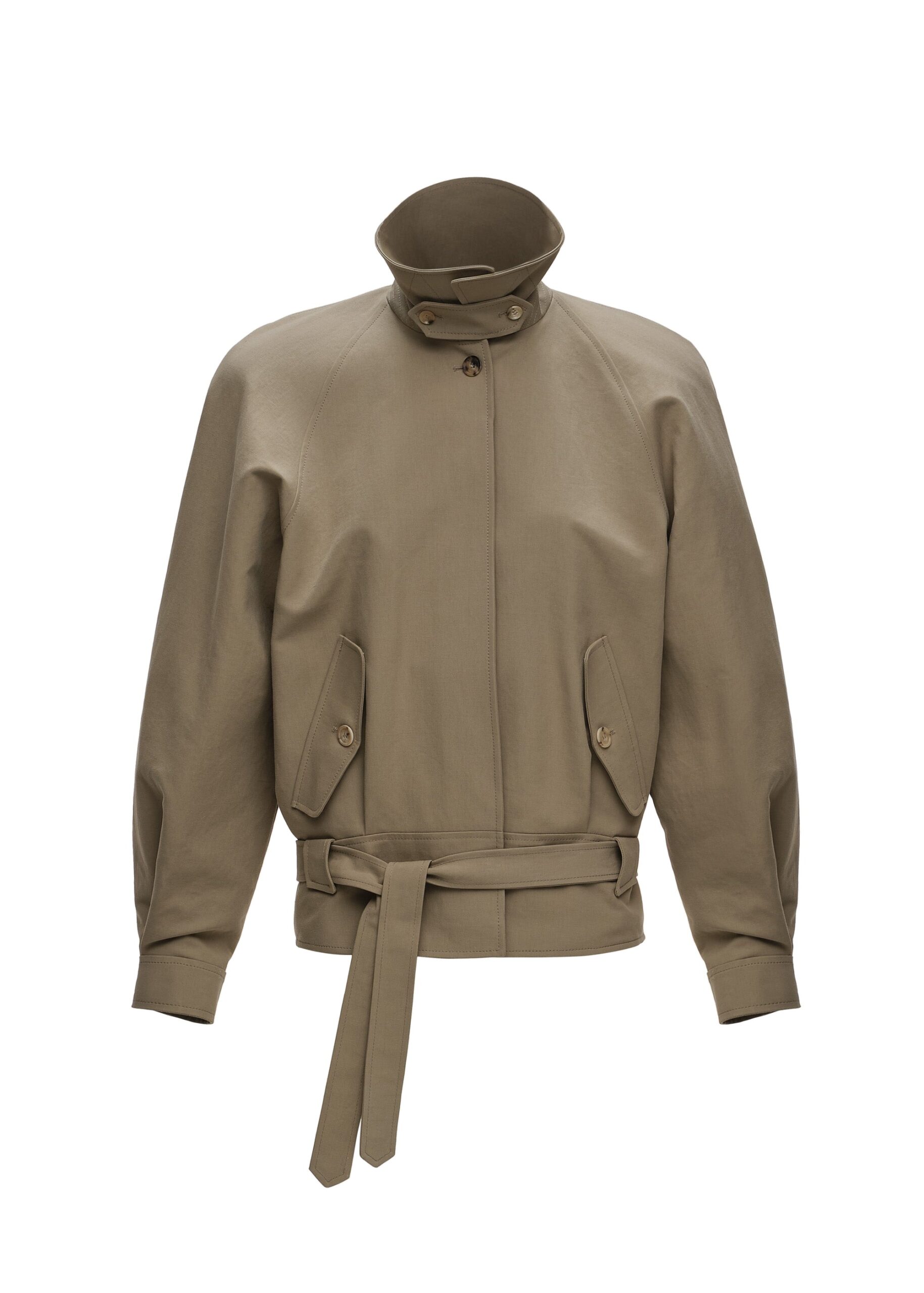 Magda Butrym Belted raglan jacket in khaki | Jackets at Luxury Shoes Magda Butrym Belted raglan jacket in khaki