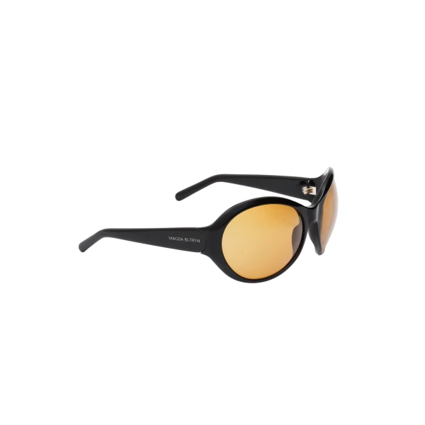Big round sunglasses in black with yellow lenses - Image 3