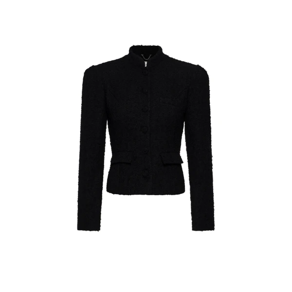 Bouclé blazer with stand collar in black