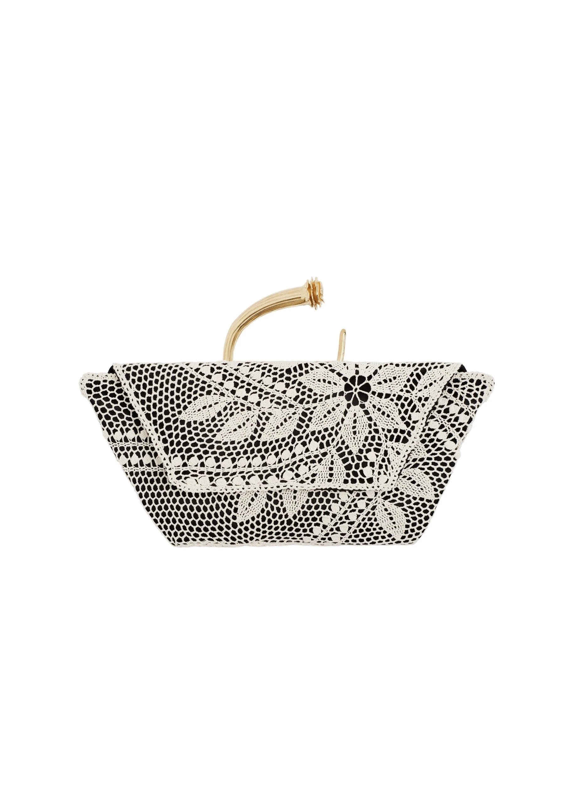 Magda Butrym Bracelet crochet bag in black satin with gold handle | Luxury Shoes Magda Butrym Bracelet crochet bag in black satin with gold handle