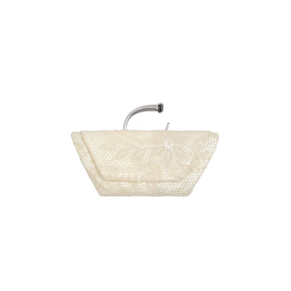 Bracelet crochet bag in cream satin with silver handle