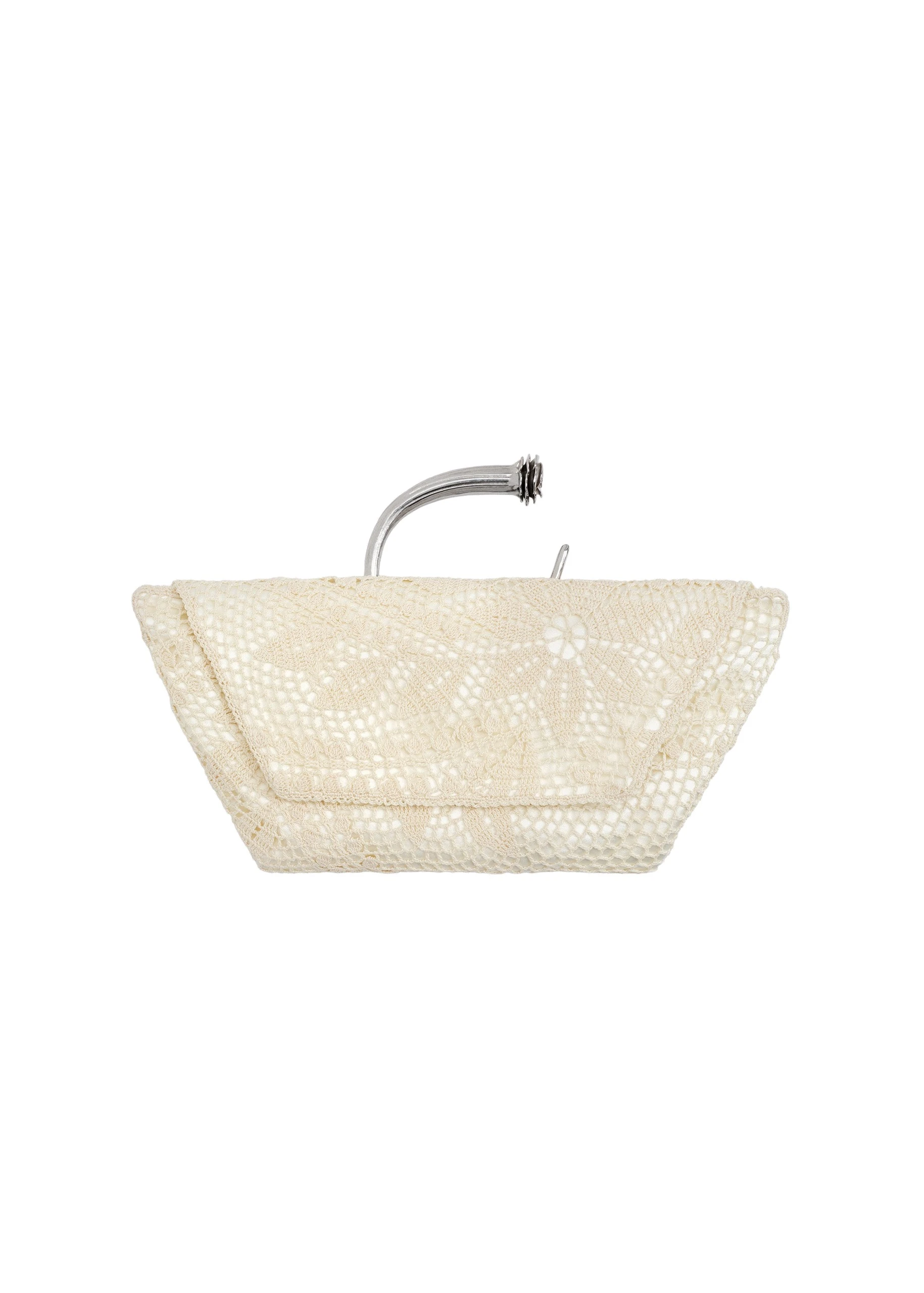 Magda Butrym Bracelet crochet bag in cream satin with silver handle | Luxury Shoes Magda Butrym Bracelet crochet bag in cream satin with silver handle