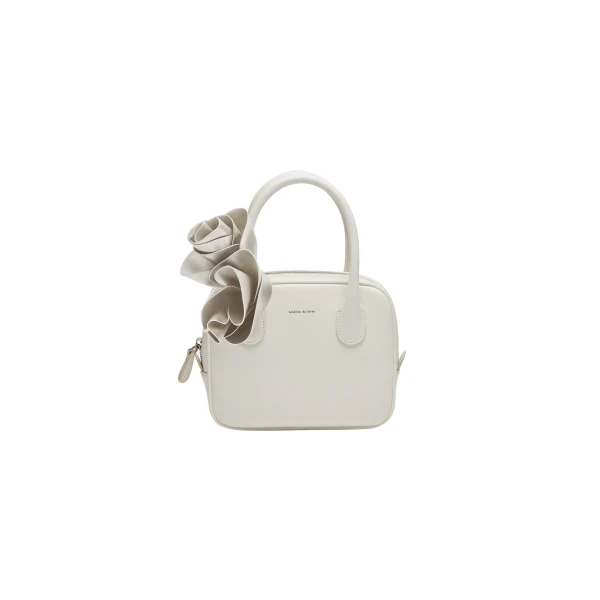 Brigitte square bag in cream leather and silver