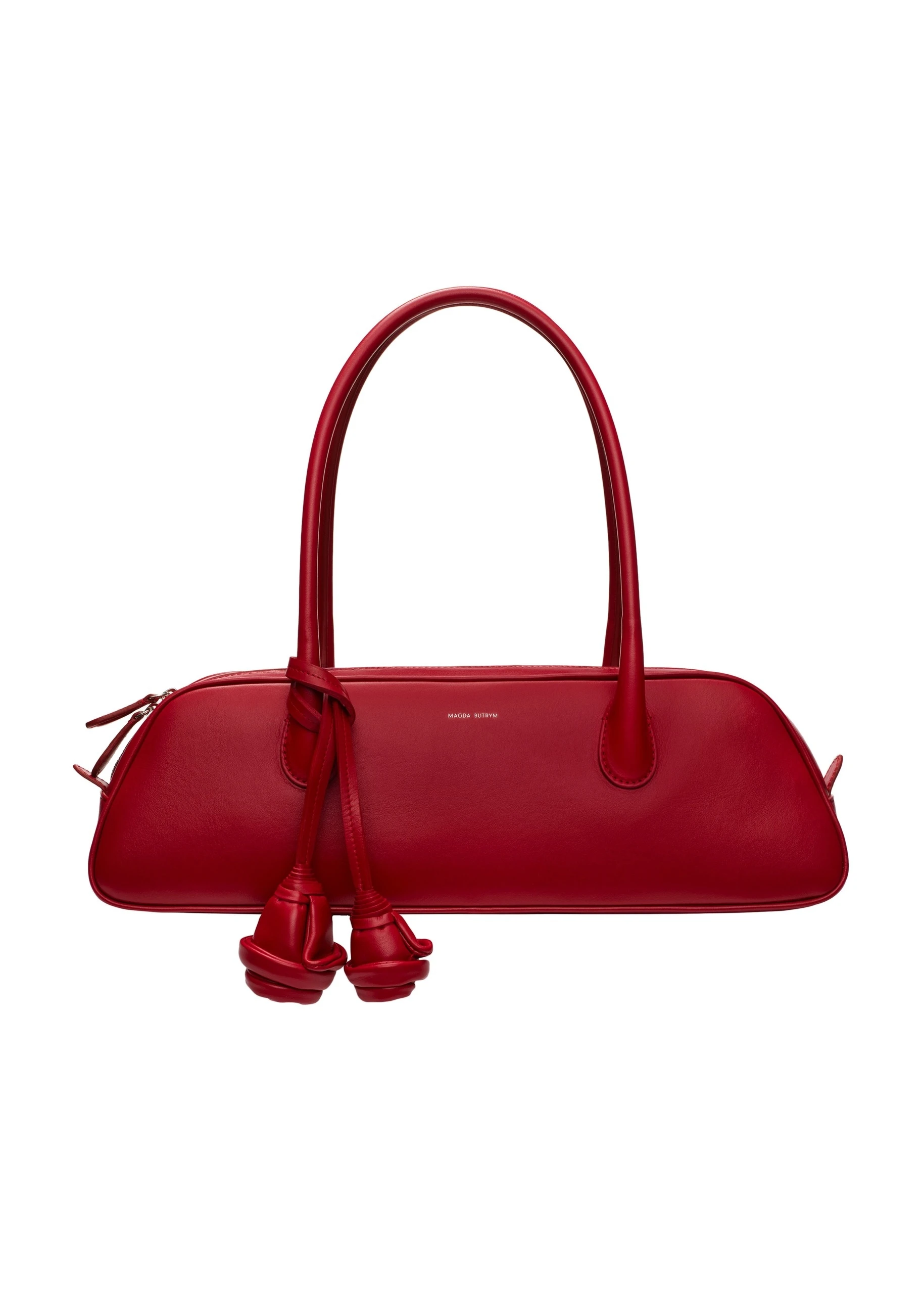 Magda Butrym Brigitte trapeze in red leather with flower charm | Luxury Shoes Magda Butrym Brigitte trapeze in red leather with flower charm