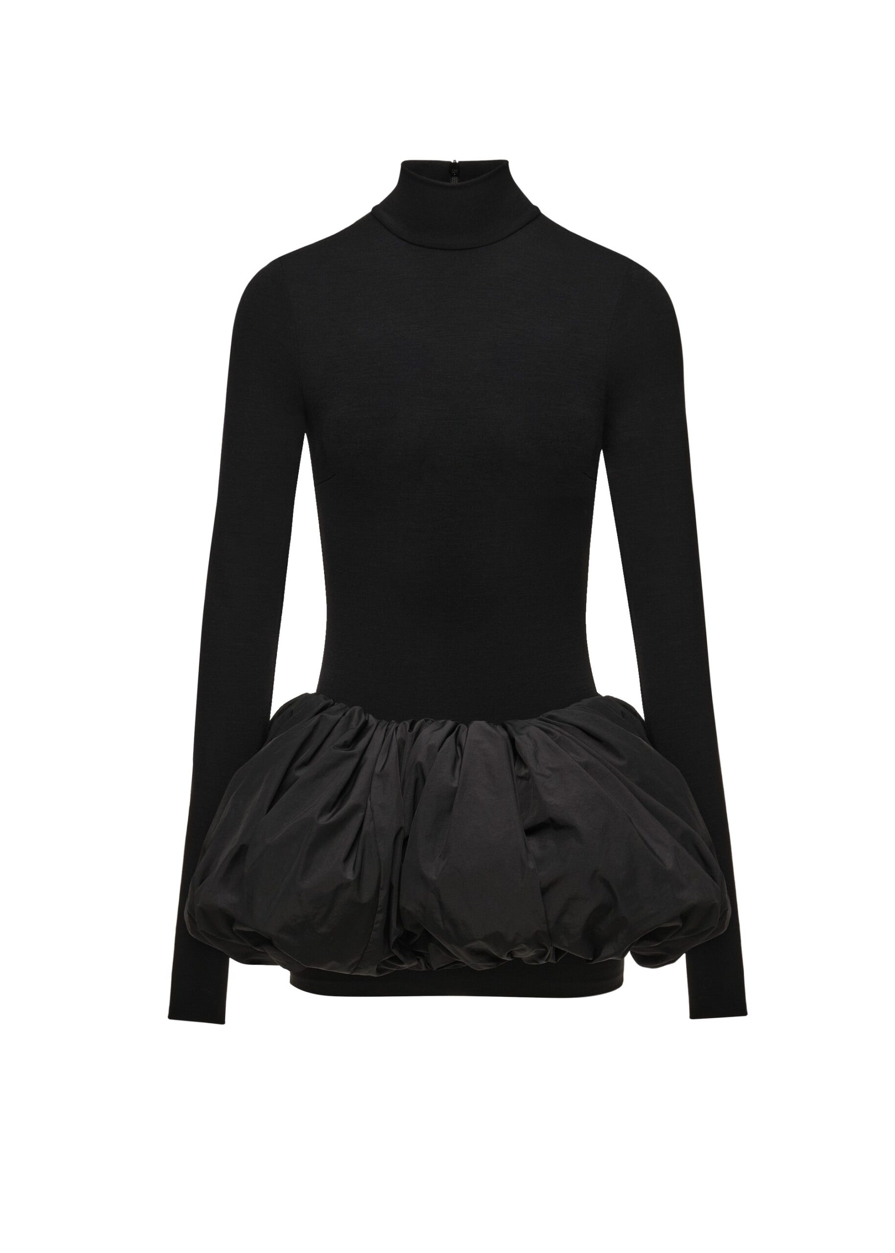 Magda Butrym Bubble skirt turtleneck mini dress in black | Luxury Shoes Magda Butrym Bubble skirt turtleneck mini dress in black
