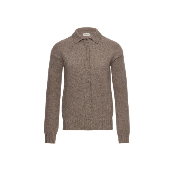 Cashmere knit shirt cardigan in beige