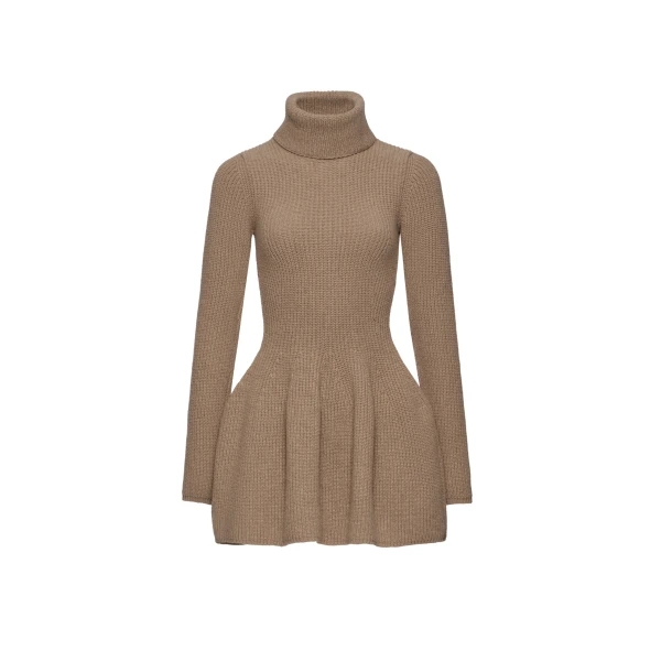 Cashmere turtleneck mini dress in beige