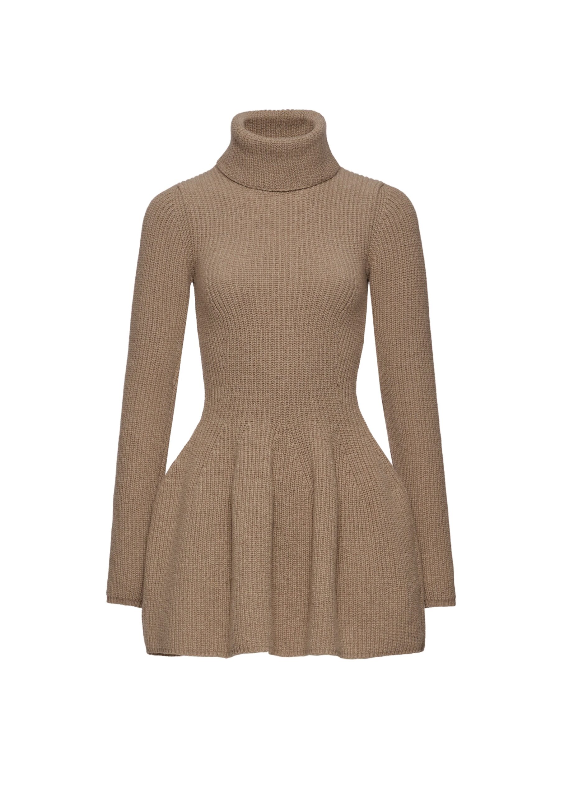 Magda Butrym Cashmere turtleneck mini dress in beige | Luxury Shoes Magda Butrym Cashmere turtleneck mini dress in beige