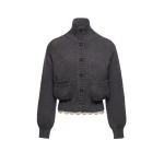Magda Butrym Cinched wool cardigan with high collar and lace trim in grey
