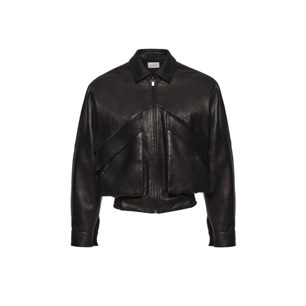 Magda Butrym Classic collar vintage leather jacket in black
