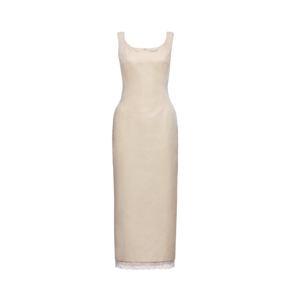 Magda Butrym Contoured midi dress with lace hem in cream
