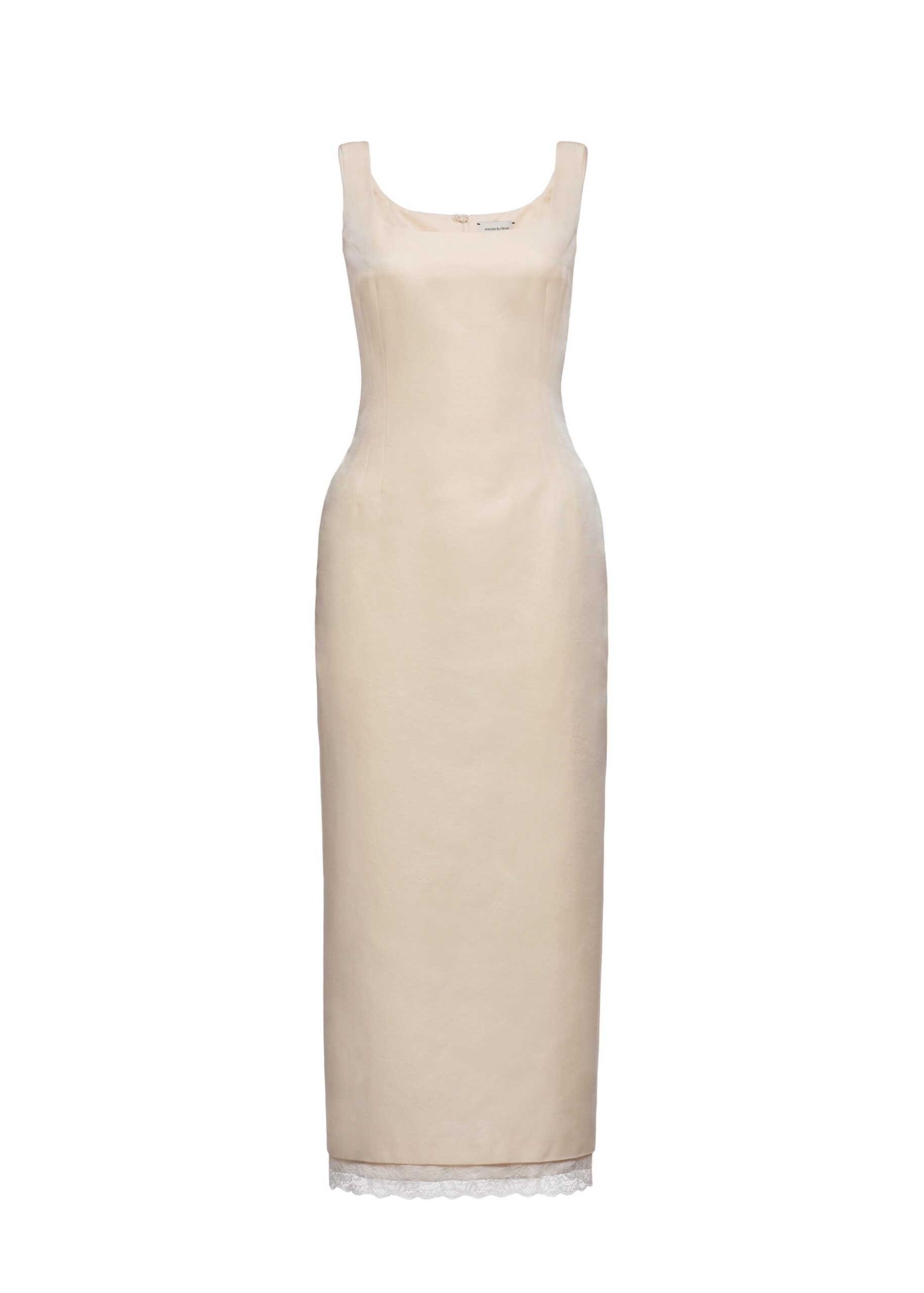 Magda Butrym Contoured midi dress with lace hem in cream | Luxury Shoes Magda Butrym Contoured midi dress with lace hem in cream