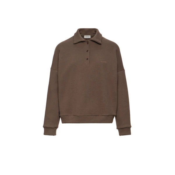 Cotton sweatshirt polo in light brown