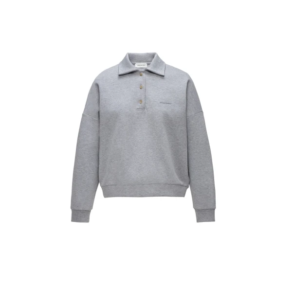 Cotton sweatshirt polo in light grey
