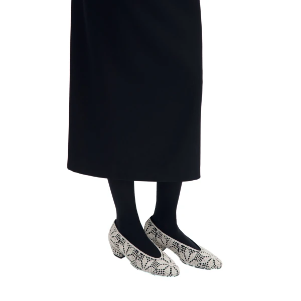 Crochet satin ballerina heels in black - Image 5