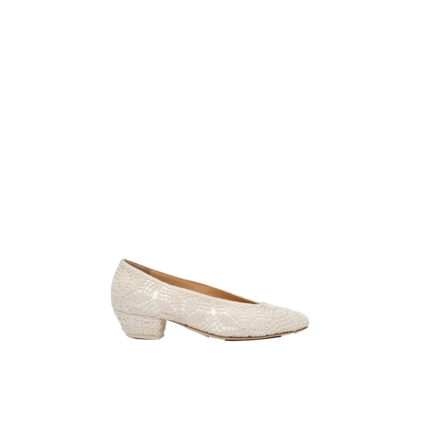 Crochet satin ballerina heels in cream