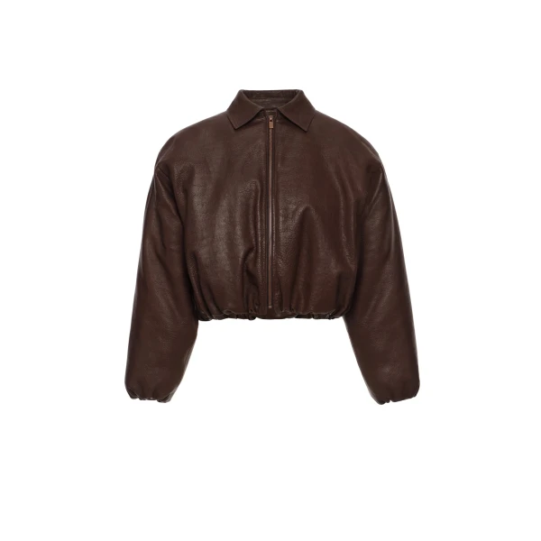 Magda Butrym Cropped leather bomber jacket in dark brown