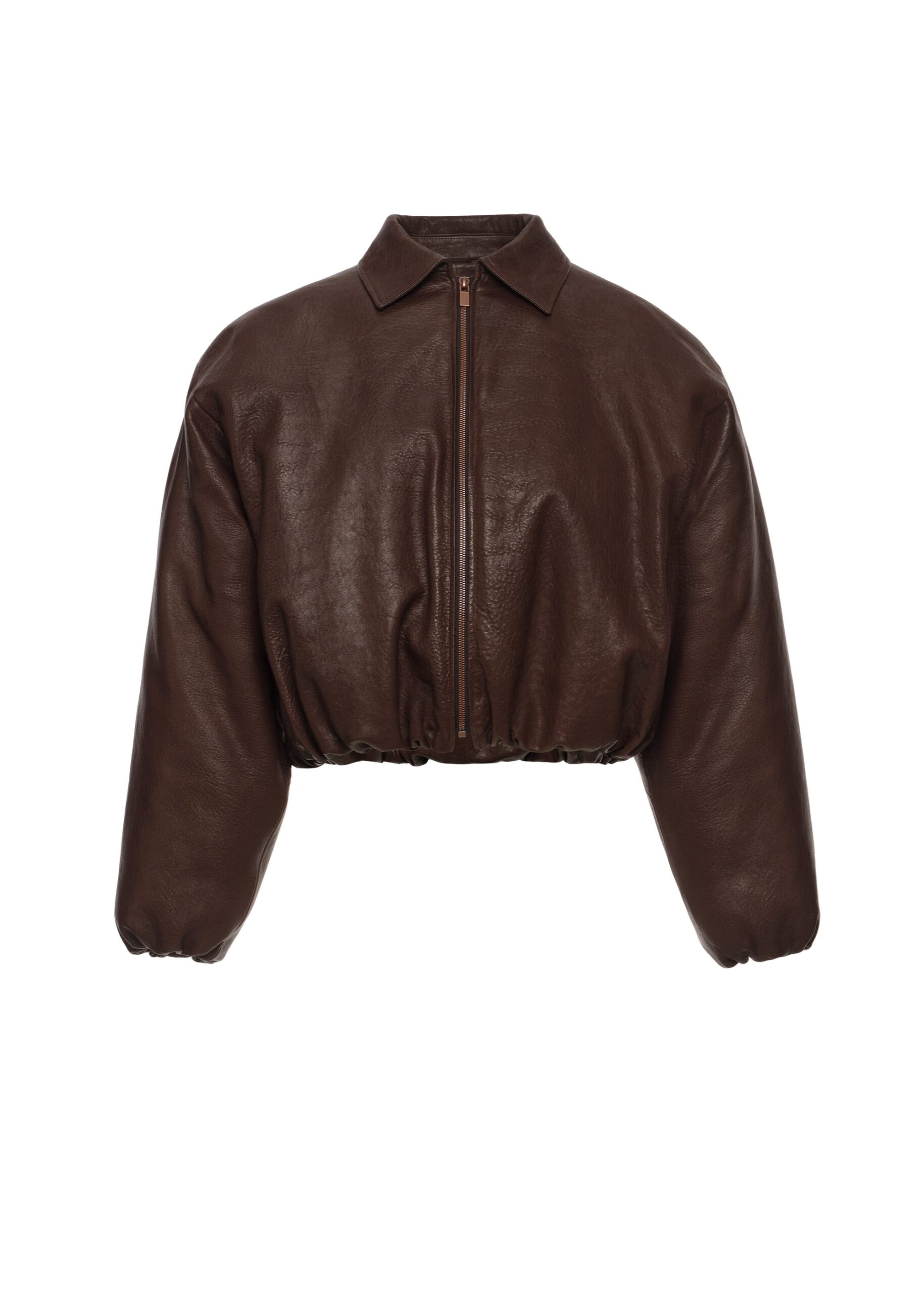 Magda Butrym Cropped leather bomber jacket in dark brown | Luxury Shoes Magda Butrym Cropped leather bomber jacket in dark brown