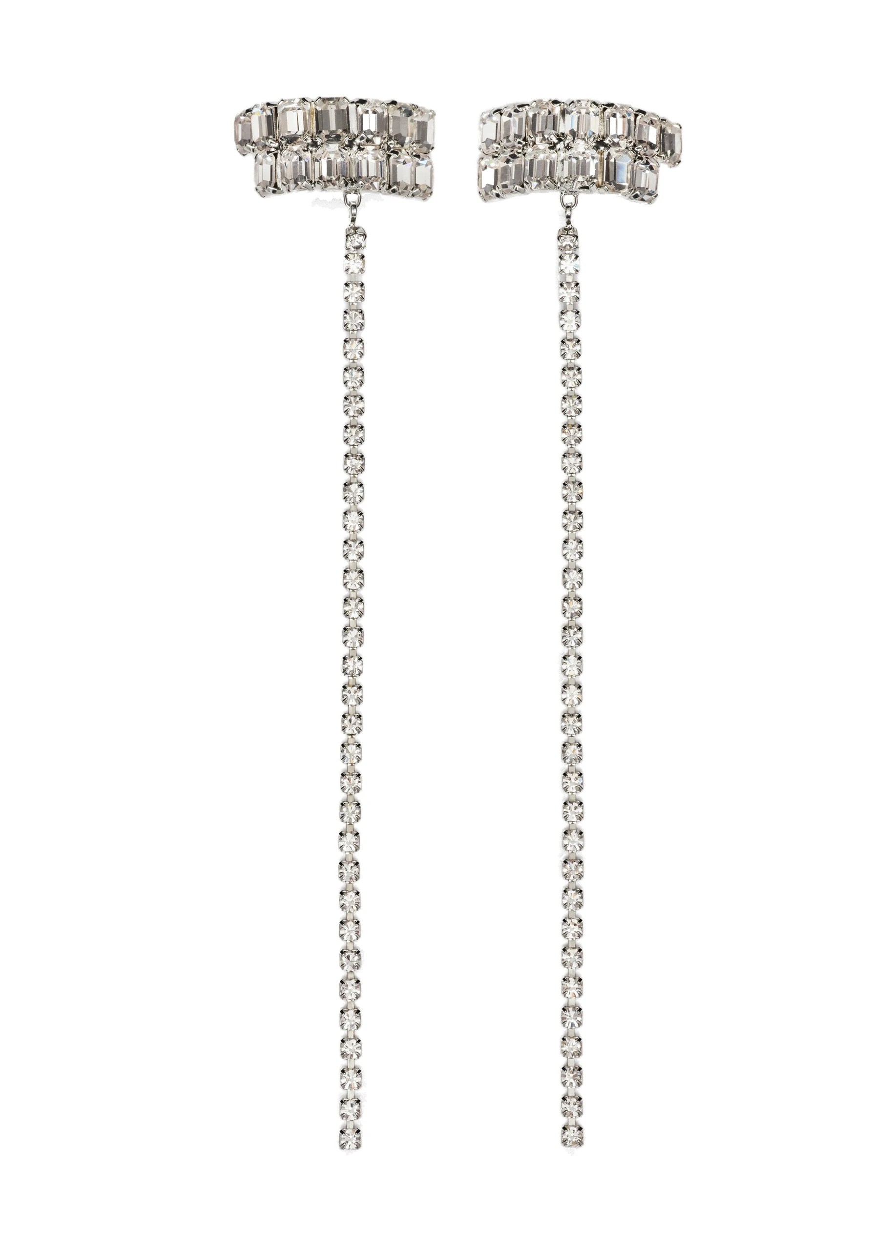 Magda Butrym Crystal-embellished long drop earrings in silver | Luxury Shoes Magda Butrym Crystal-embellished long drop earrings in silver