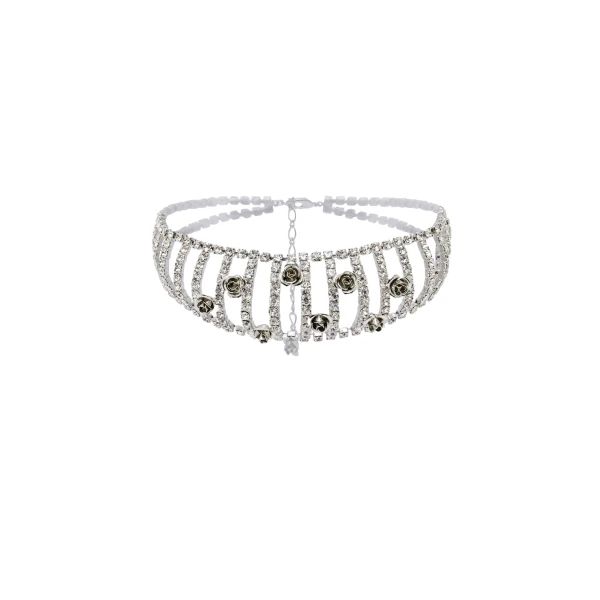 Crystal rose choker in silver