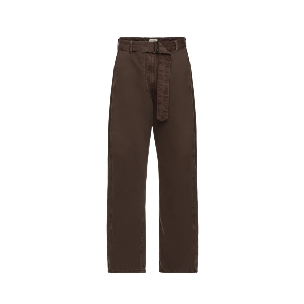 Denim low-rise belted trousers in brown