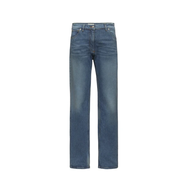 Denim mid-waist straight-leg jeans in blue