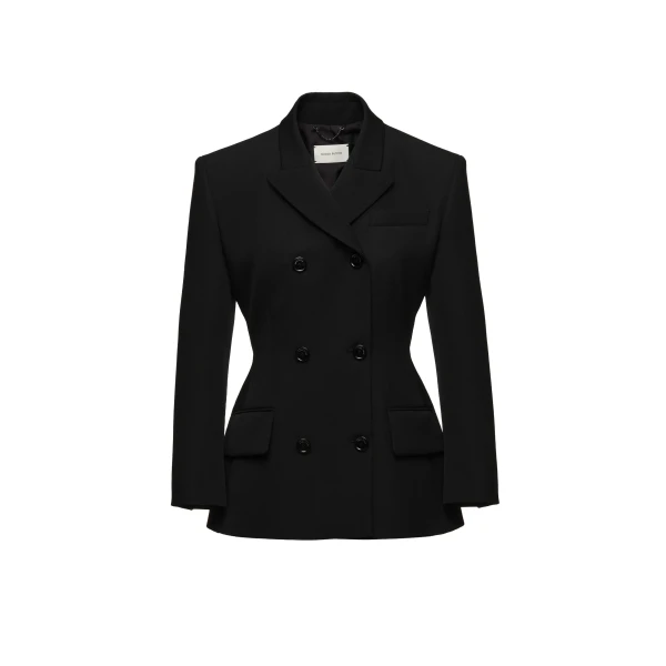 Double-breasted wool tailored blazer in black