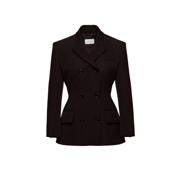Magda Butrym Double-breasted wool tailored blazer in dark brown