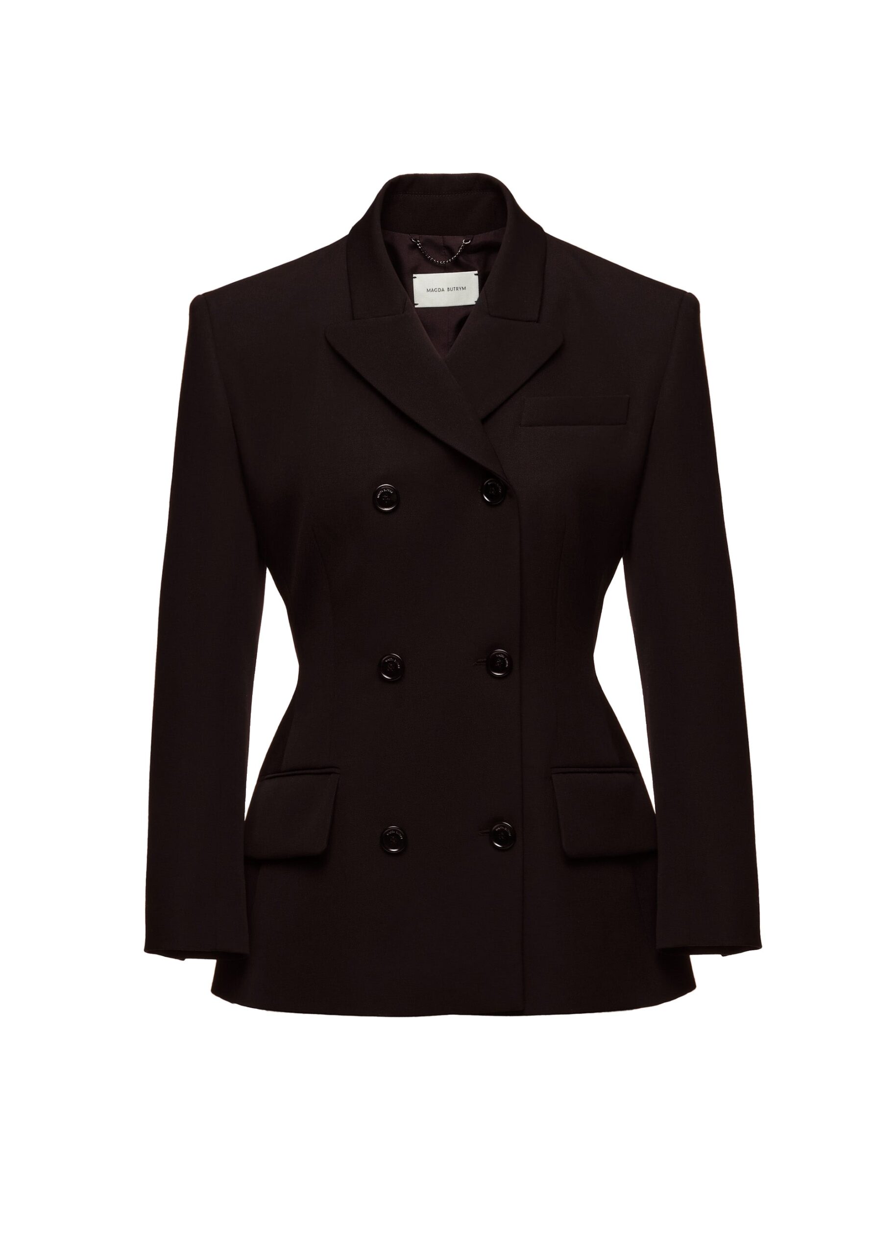 Magda Butrym Double-breasted wool tailored blazer in dark brown | Luxury Shoes Magda Butrym Double-breasted wool tailored blazer in dark brown