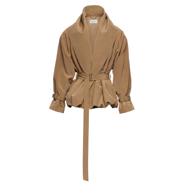 Magda Butrym Draped collar viscose and linen jacket in beige