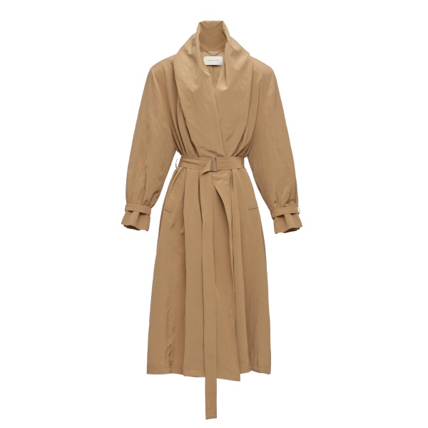 Magda Butrym Draped collar viscose and linen trench in beige