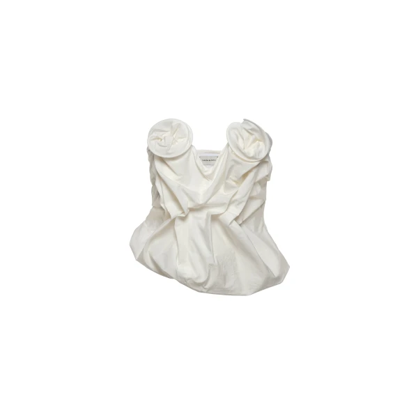 Draped corset with floral detail in cream