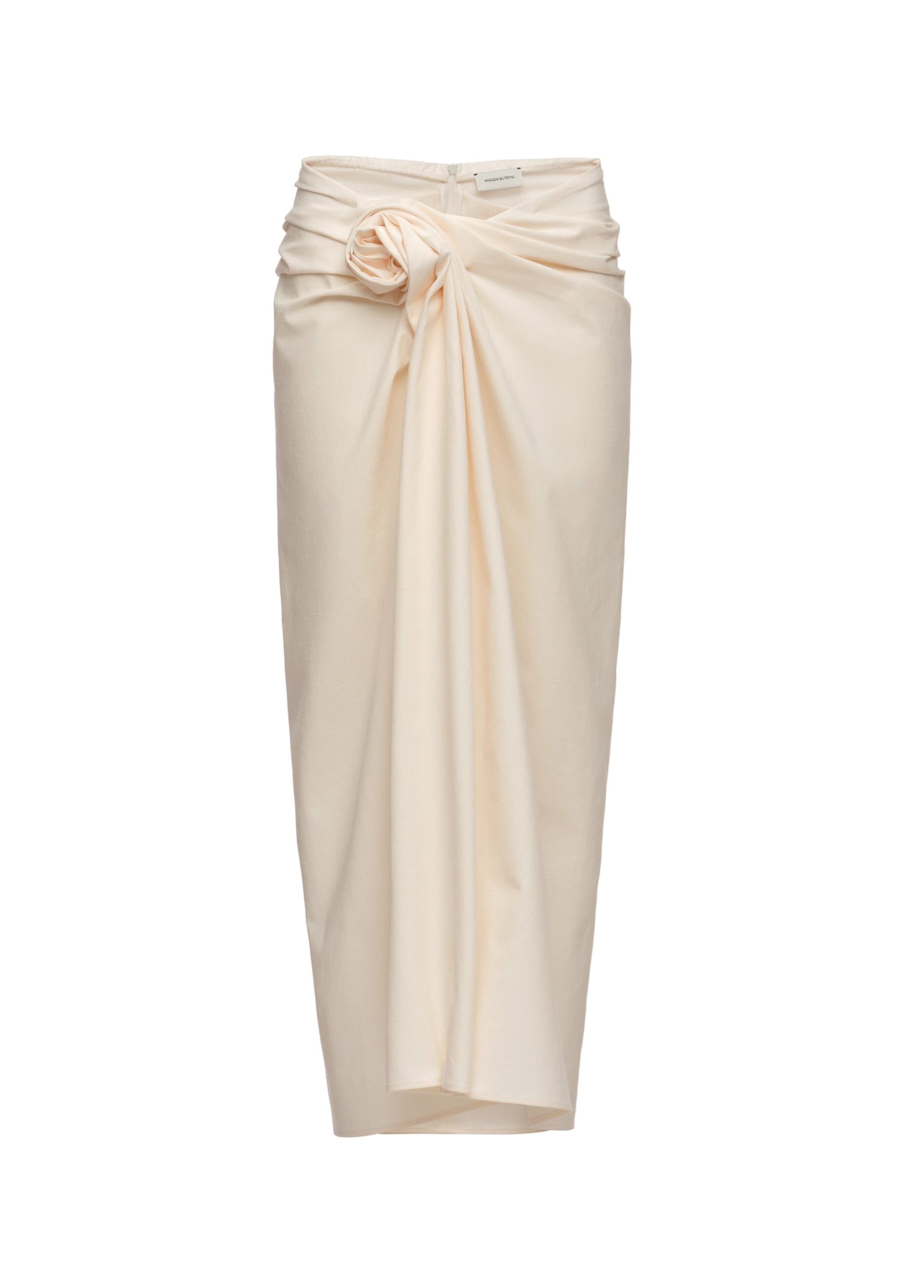 Magda Butrym Draped long skirt with rose knot detail in cream | Luxury Shoes Magda Butrym Draped long skirt with rose knot detail in cream