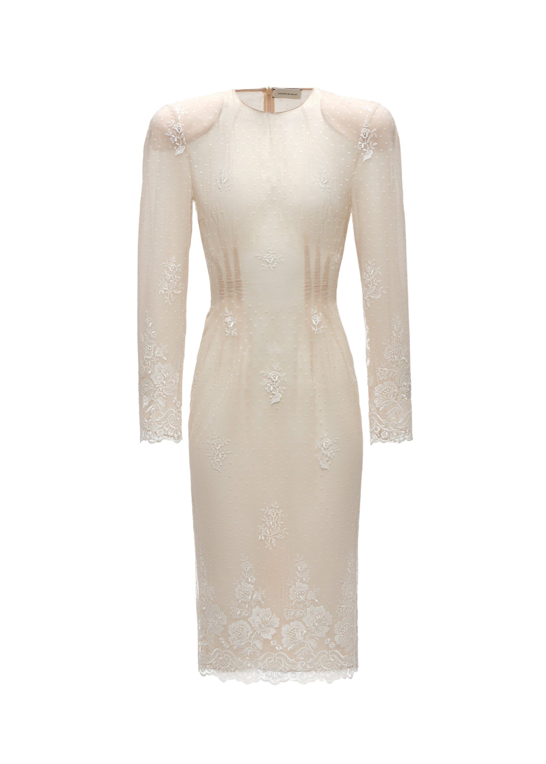 Magda Butrym Embroidered fitted dress with back tie detail in cream | Luxury Shoes Magda Butrym Embroidered fitted dress with back tie detail in cream