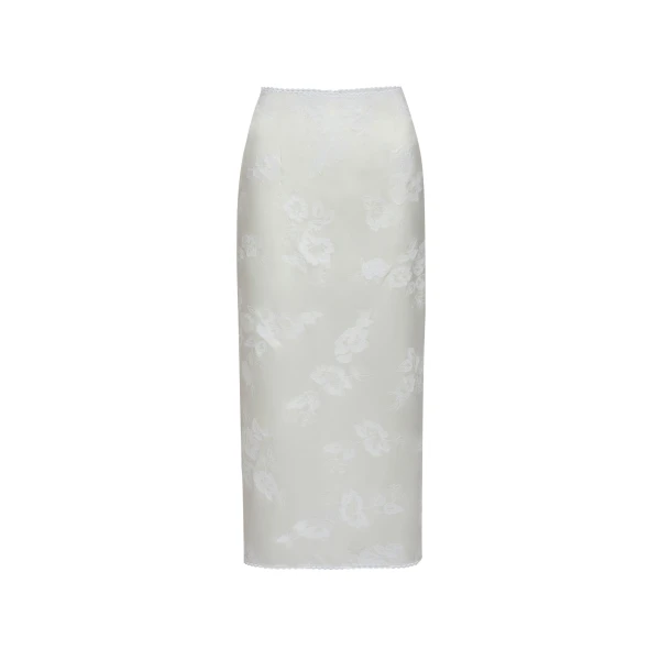 Embroidered satin midi skirt in white