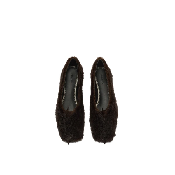 Faux fur ballet flats in brown - Image 3