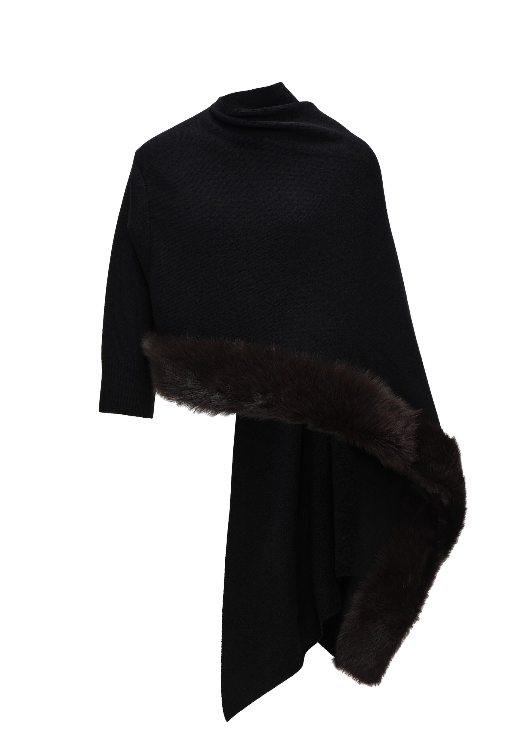 Magda Butrym Faux fur-trim knit cape in black | Sweater at Luxury Shoes Magda Butrym Faux fur-trim knit cape in black