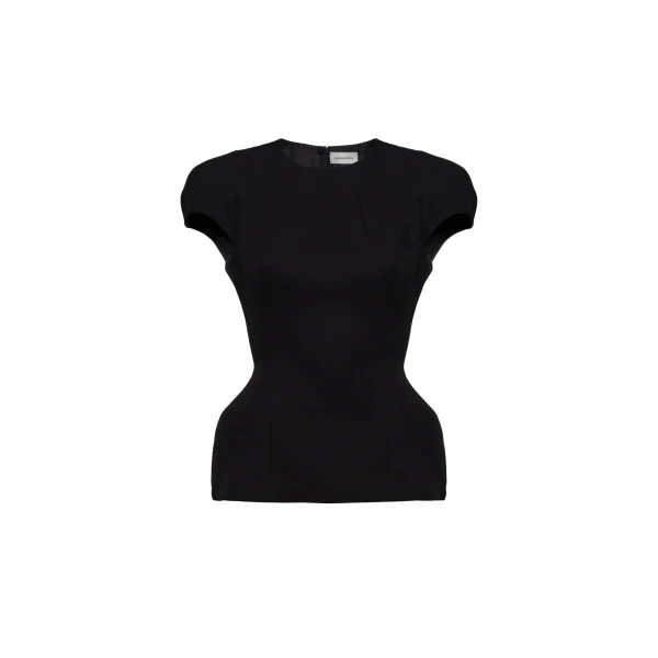 Fitted blouse with padded silhouette in black