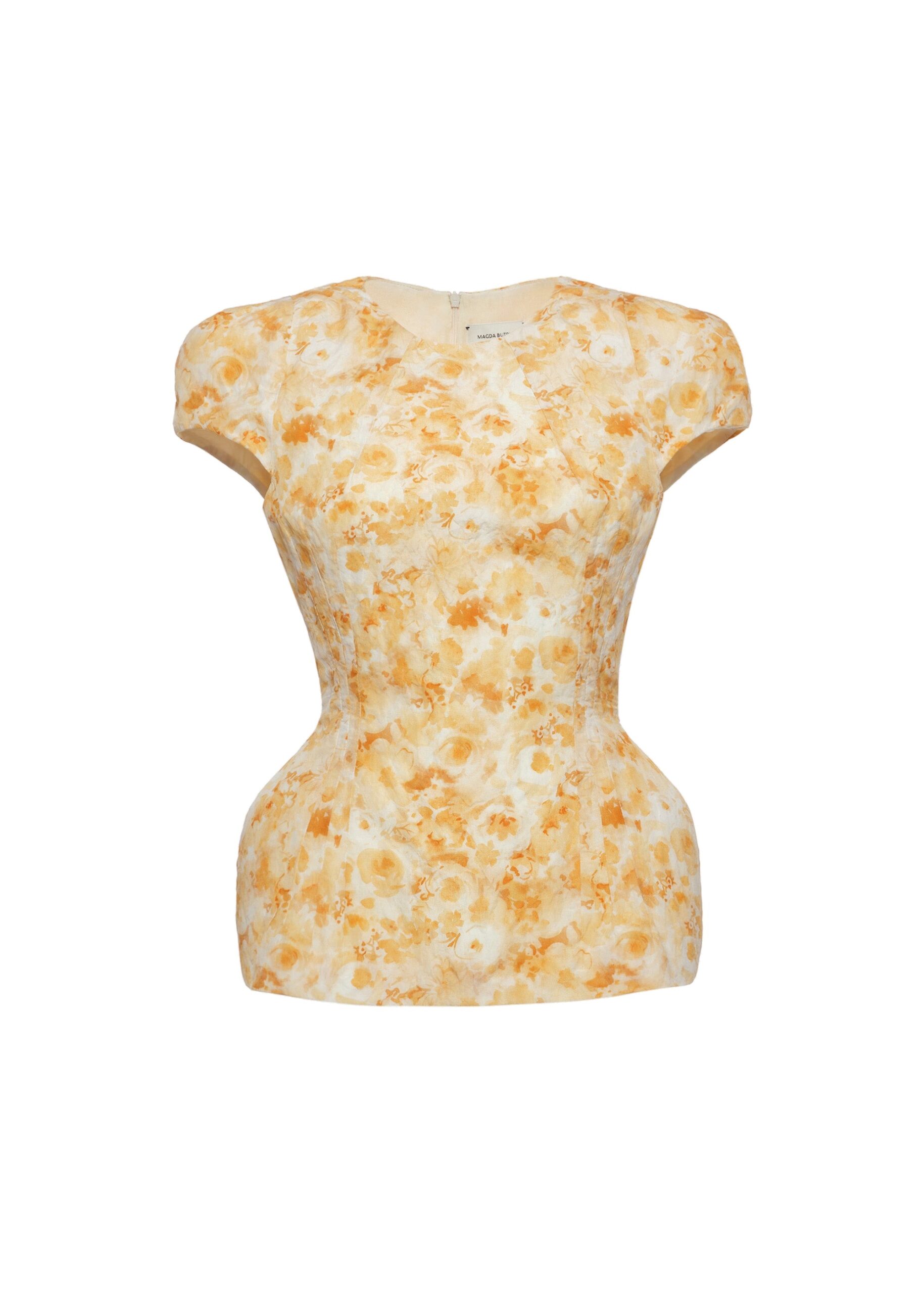 Magda Butrym Fitted blouse with padded silhouette in yellow print | Luxury Shoes Magda Butrym Fitted blouse with padded silhouette in yellow print